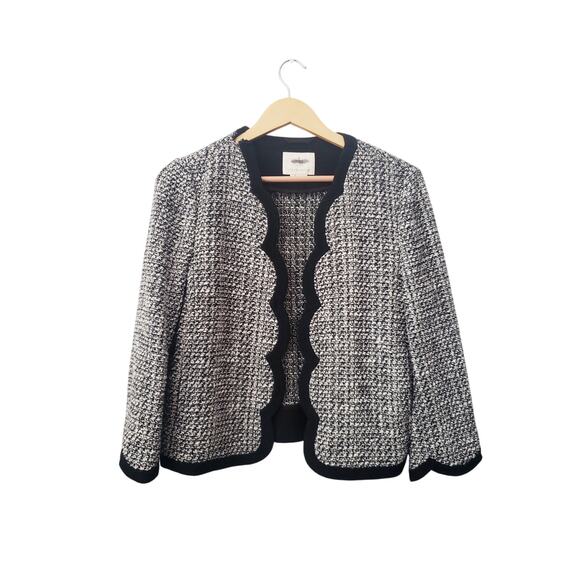 Kate Spade Scalloped Open-front Tweed Jacket Black/White - Picture 1 of 10